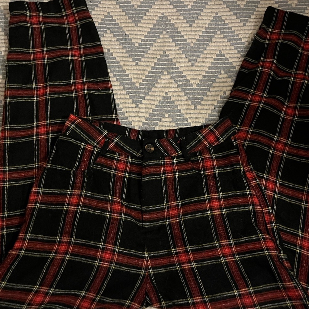 red plaid pants
